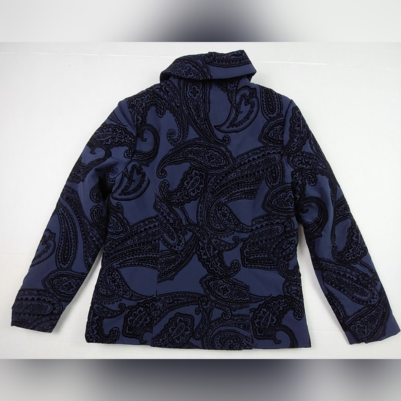 Chicos Zenergy Flocked Jacket Womens Size 0 Deep Navy Paisley Stretch NWT $129 - Picture 2 of 13